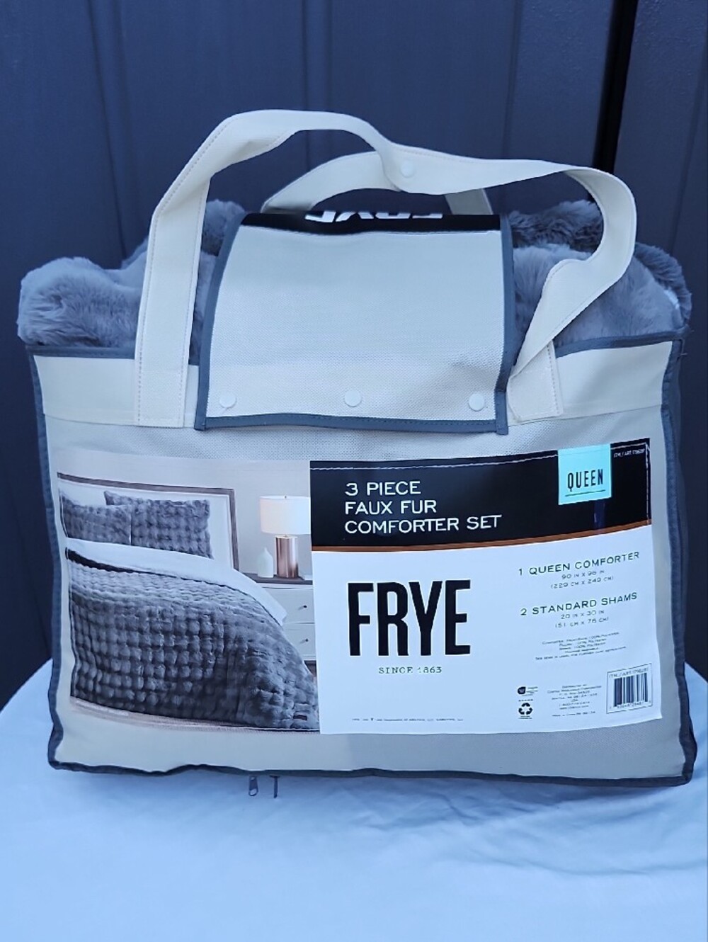 Frye Queen Faux Fur Comforter Set - Gray - Picture 3 of 5